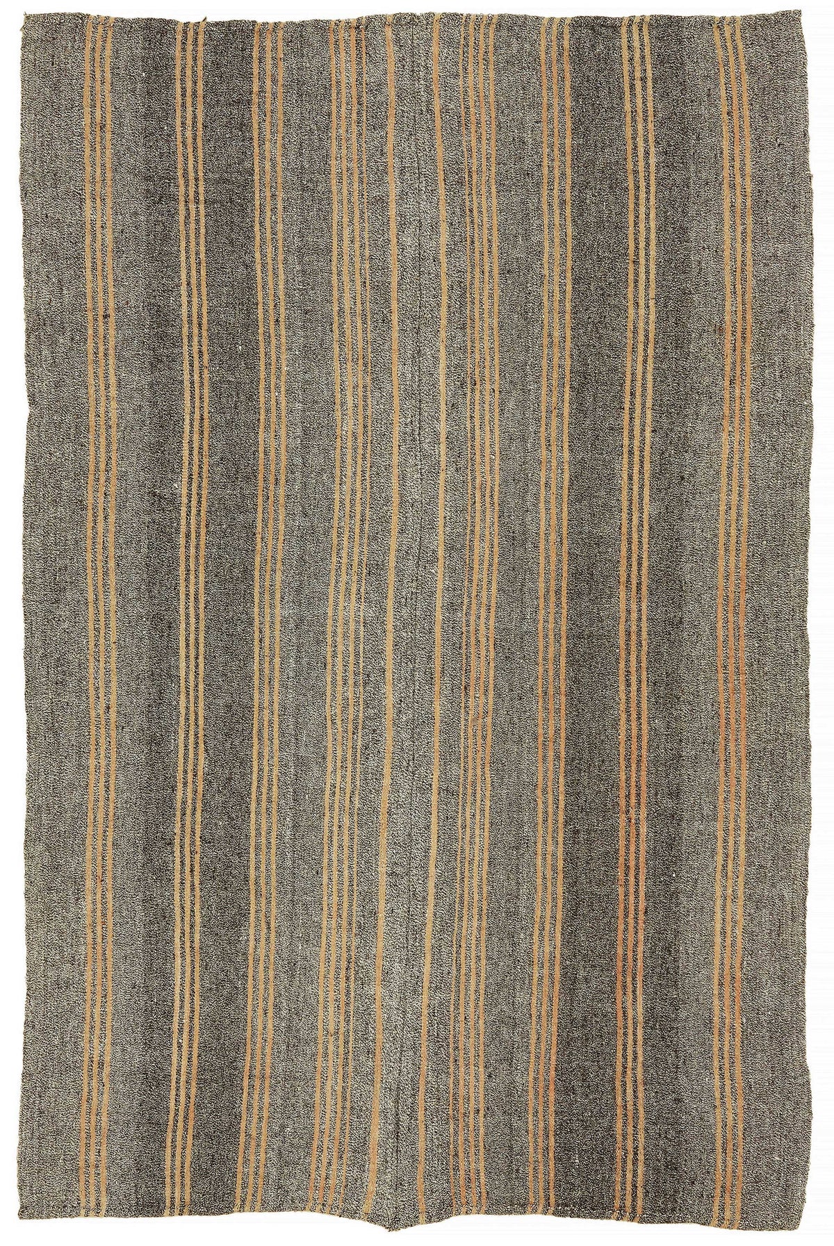 Truvo Antrasit Gri ve Taba Çizgili Keçi Kılı Kilim 161x245 cm