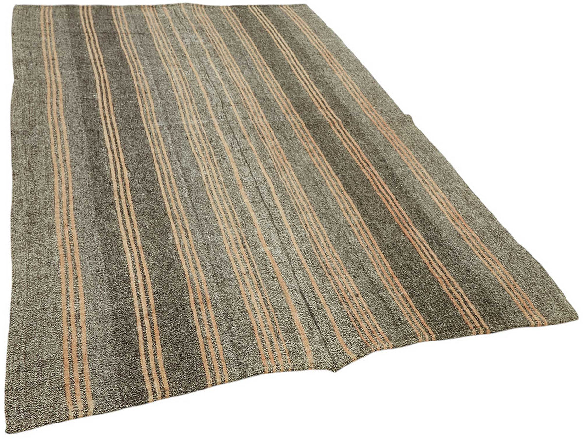 Truvo Antrasit Gri ve Taba Çizgili Keçi Kılı Kilim 161x245 cm – genel görünüm