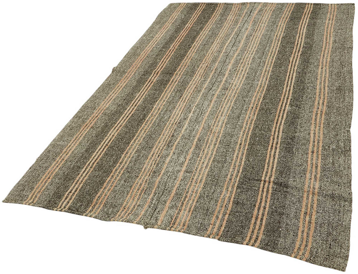 Truvo Antrasit Gri ve Taba Çizgili Keçi Kılı Kilim 161x245 cm – doku yakın çekim