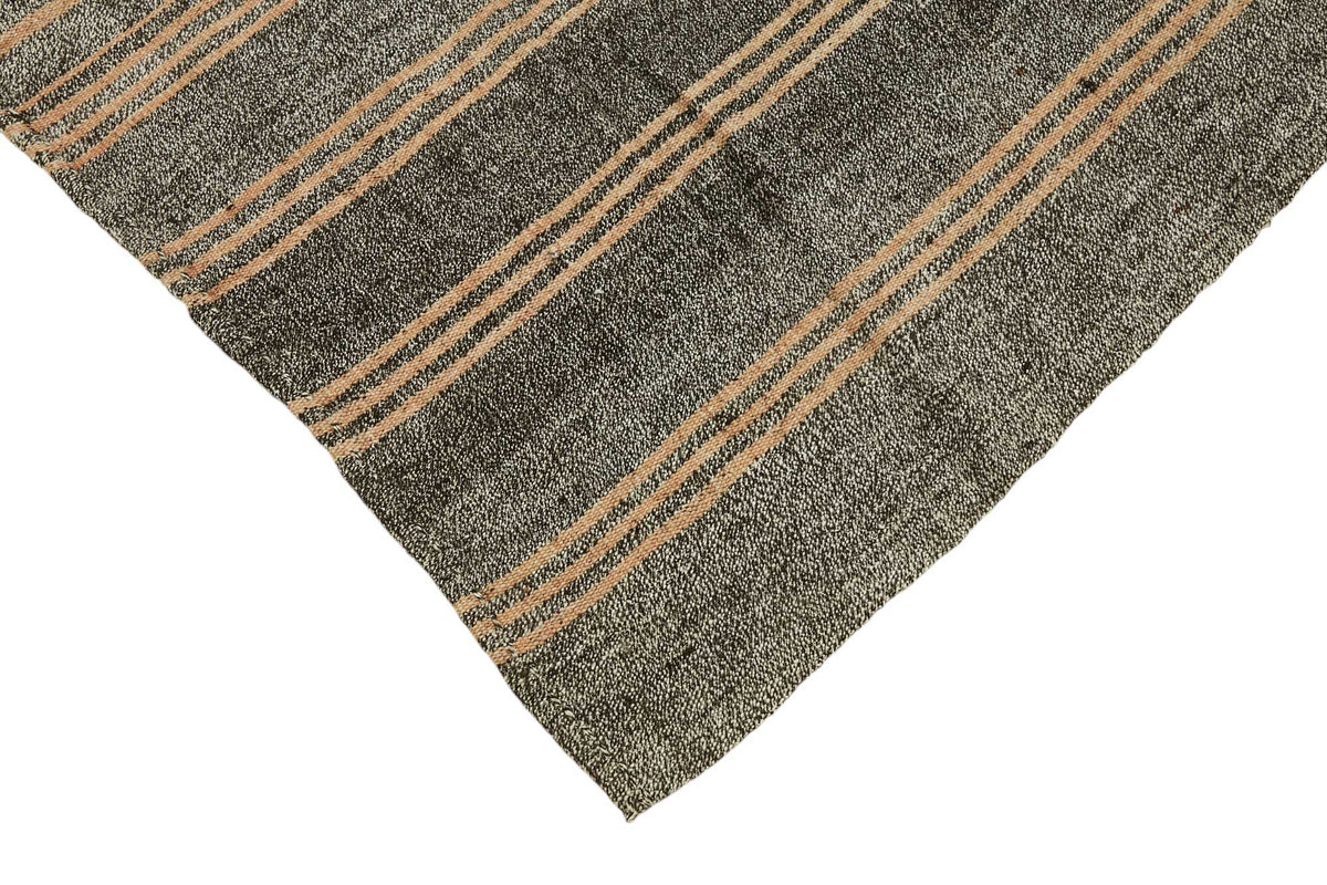 Truvo Antrasit Gri ve Taba Çizgili Keçi Kılı Kilim 161x245 cm – detay görünümü