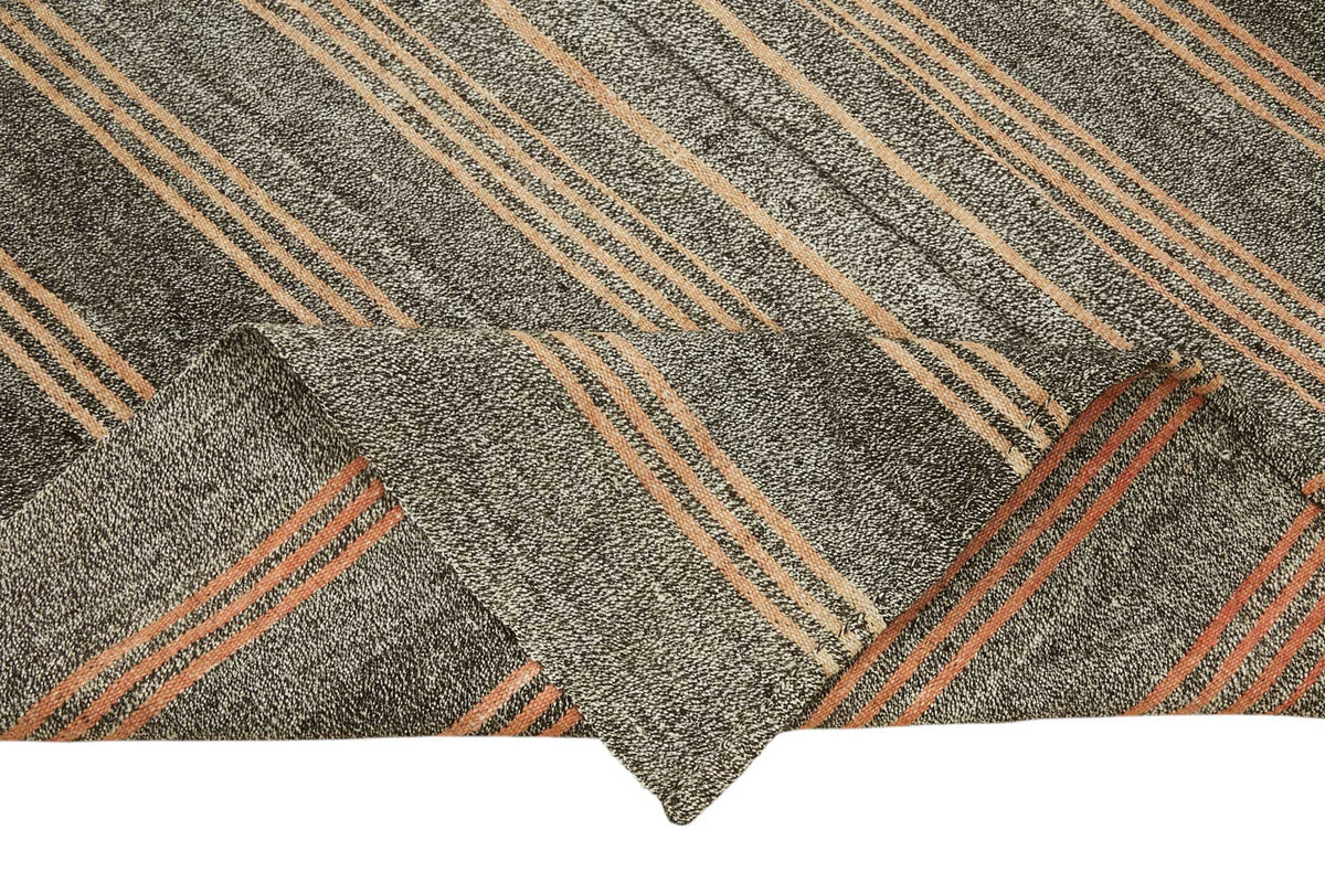 Truvo Antrasit Gri ve Taba Çizgili Keçi Kılı Kilim 161x245 cm – kenar detayı