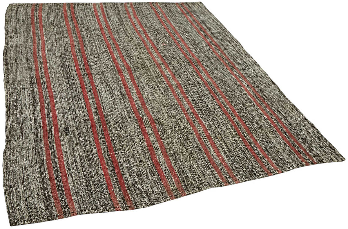 Truvo Gri Kırmızı Çizgili Keçi Kılı El Dokuma Kilim 165x208 cm – genel görünüm