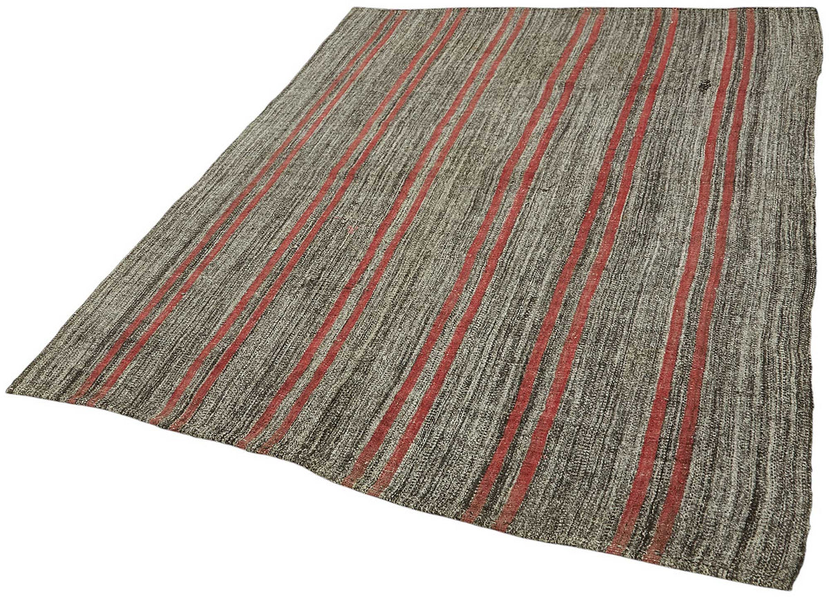 Truvo Gri Kırmızı Çizgili Keçi Kılı El Dokuma Kilim 165x208 cm – doku yakın çekim