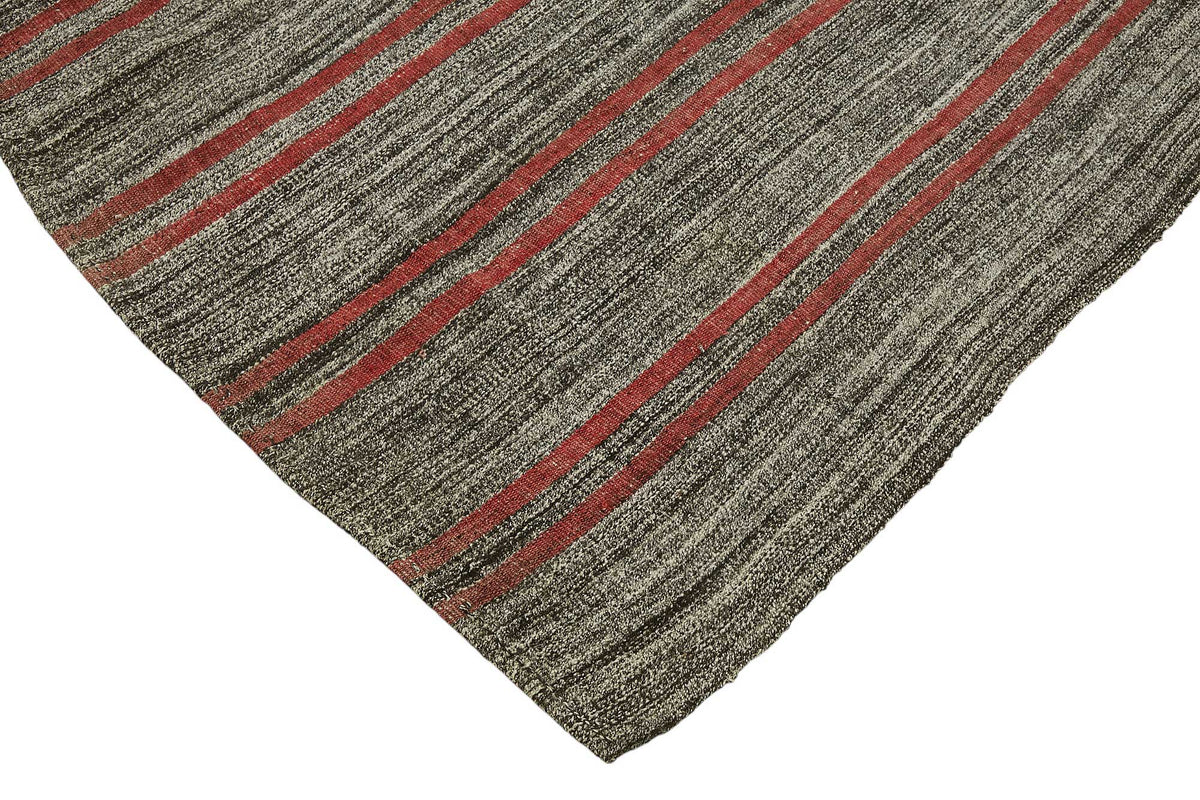 Truvo Gri Kırmızı Çizgili Keçi Kılı El Dokuma Kilim 165x208 cm – detay görünümü