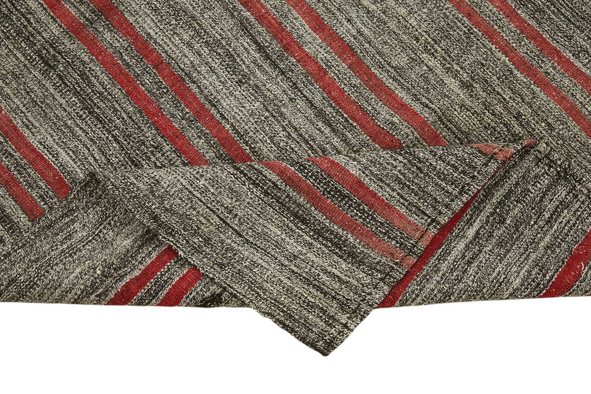 Truvo Gri Kırmızı Çizgili Keçi Kılı El Dokuma Kilim 165x208 cm – kenar detayı