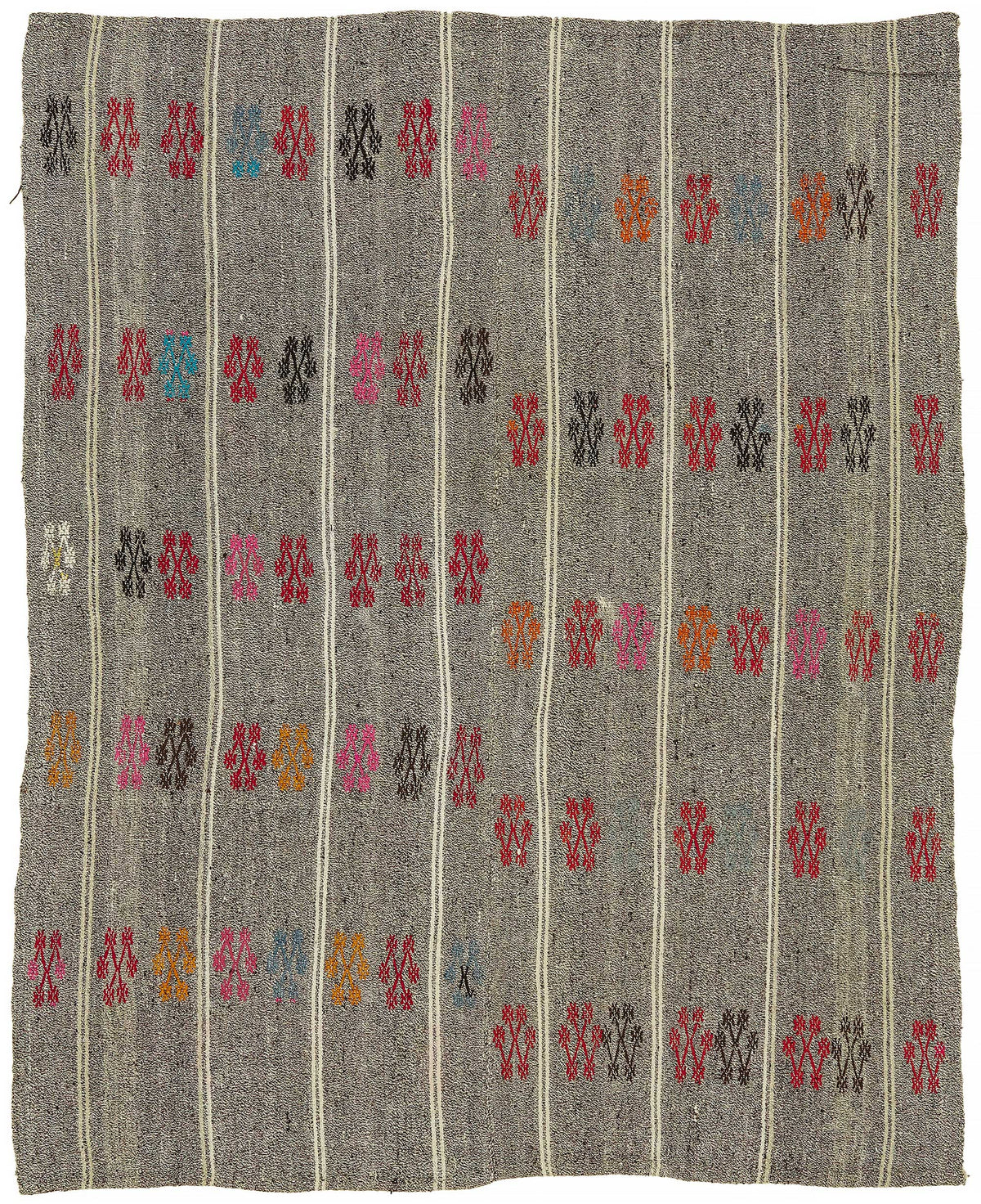Truvo Geometrik Desenli Çok Renkli Gri Beyaz Kıl Kilim 176x217 cm