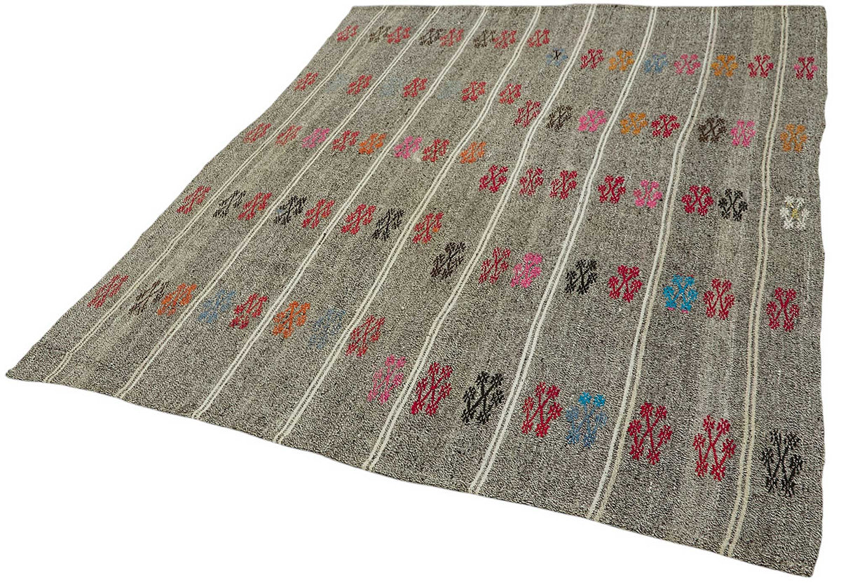 Truvo Geometrik Desenli Çok Renkli Gri Beyaz Kıl Kilim 176x217 cm – doku yakın çekim