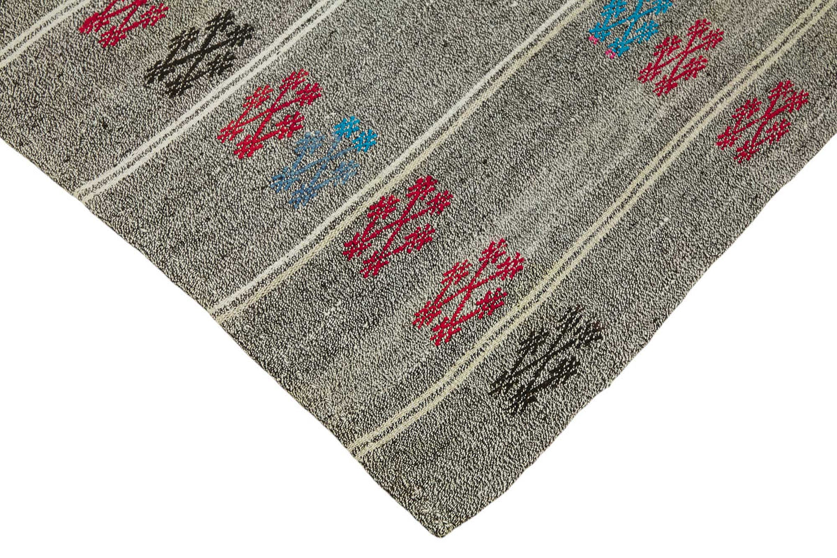 Truvo Geometrik Desenli Çok Renkli Gri Beyaz Kıl Kilim 176x217 cm – detay görünümü