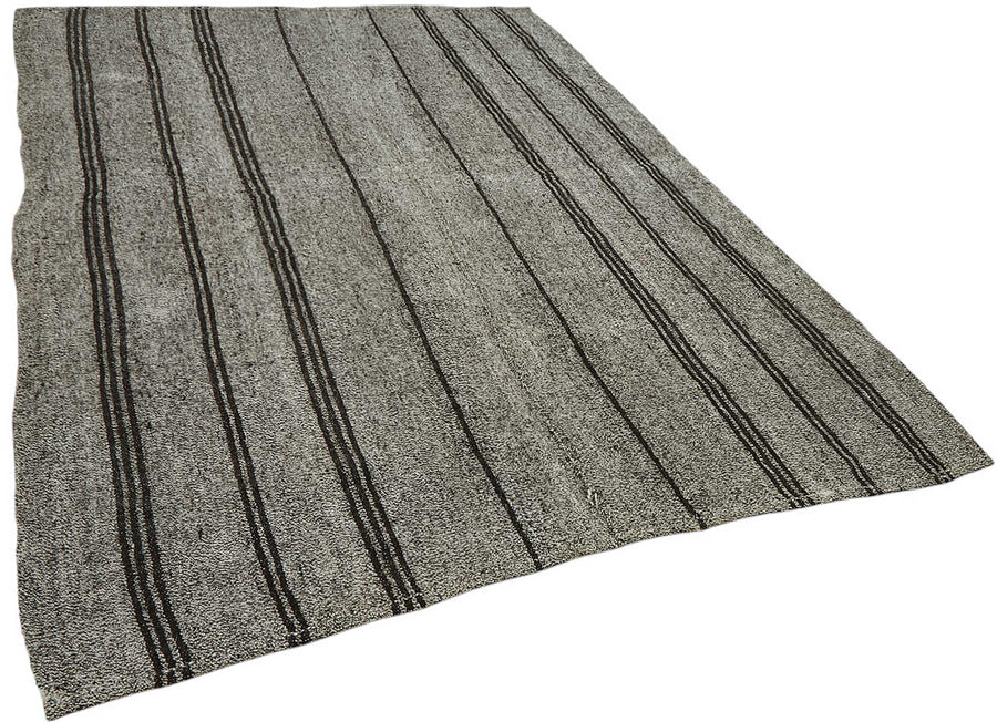 Truvo Keçi Kılı Çizgili Siyah Gri El Dokuma Kilim 198x282 cm 47237 – genel görünüm