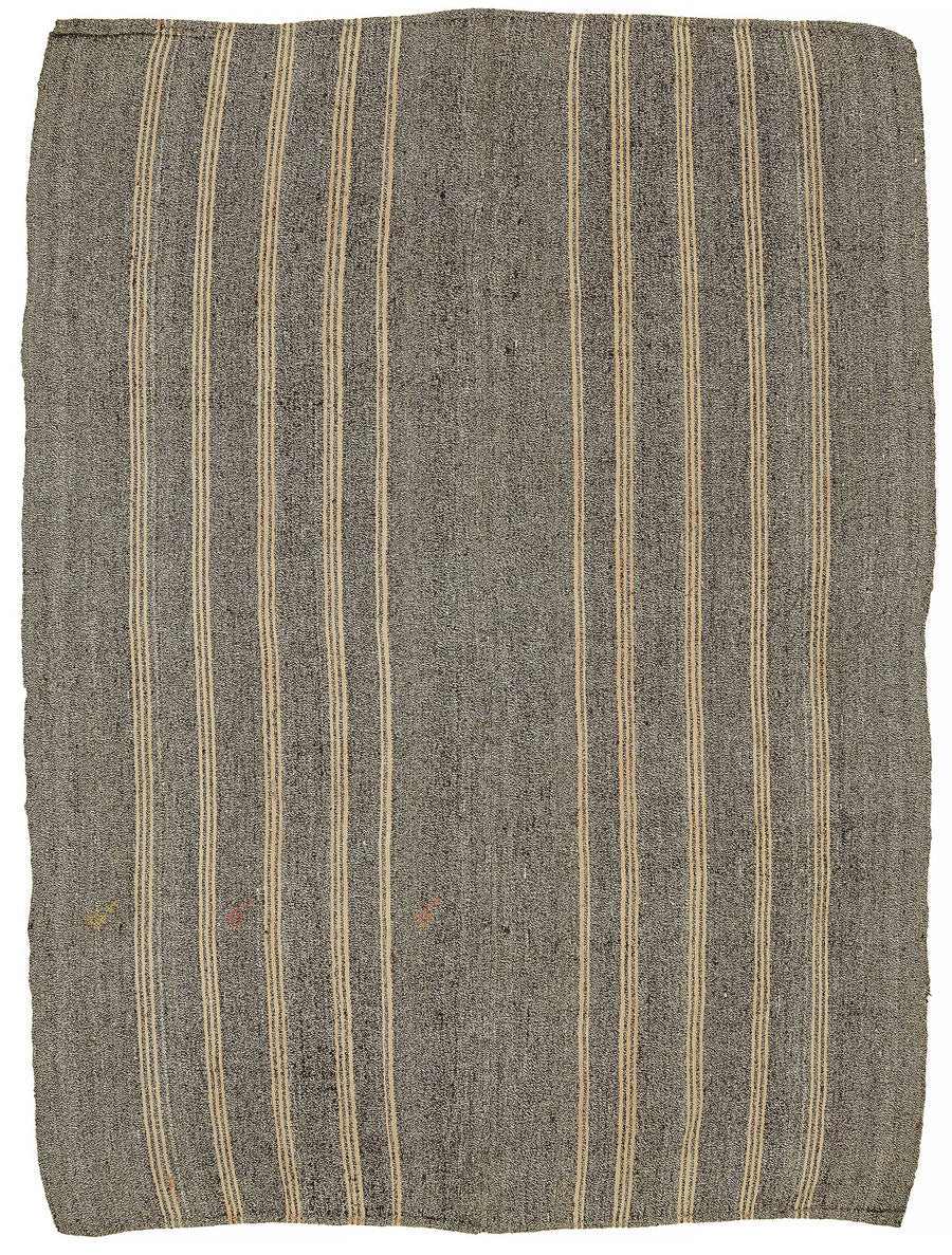 Truvo Gri Bej Çizgili Keçi Kılı El Dokuma Kilim 202x265 cm