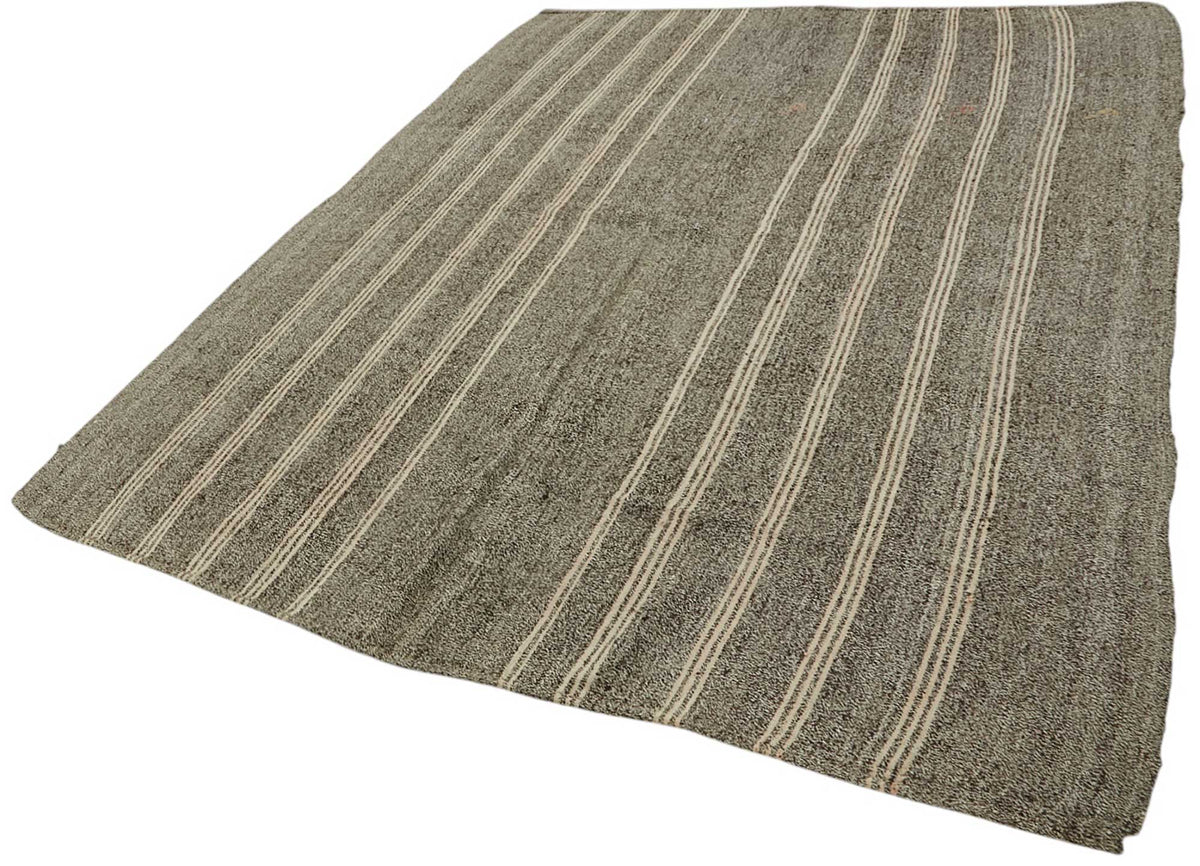Truvo Gri Bej Çizgili Keçi Kılı El Dokuma Kilim 202x265 cm – doku yakın çekim
