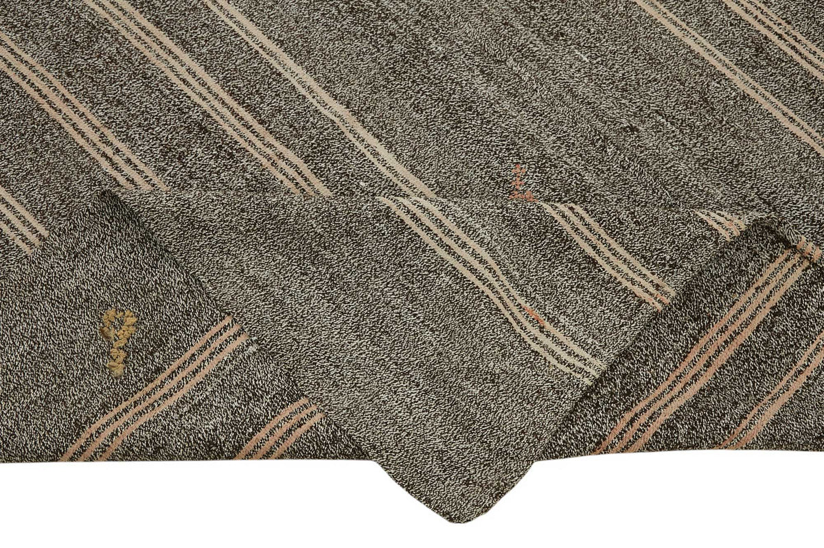 Truvo Gri Bej Çizgili Keçi Kılı El Dokuma Kilim 202x265 cm – kenar detayı