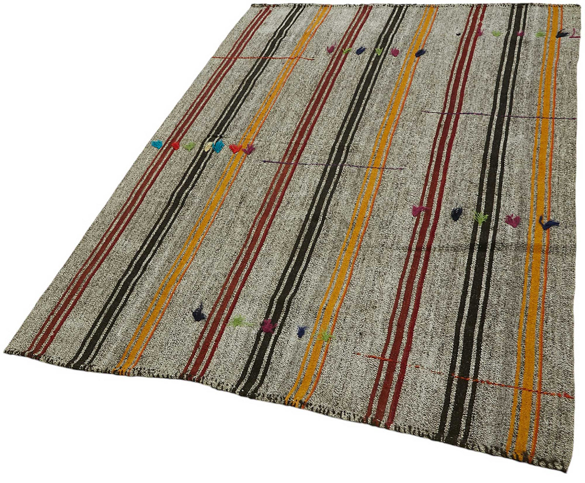 Truvo Çizgili Kilim Gri ve Çok Renkli El Dokuma 133x187 cm 47239 – doku yakın çekim