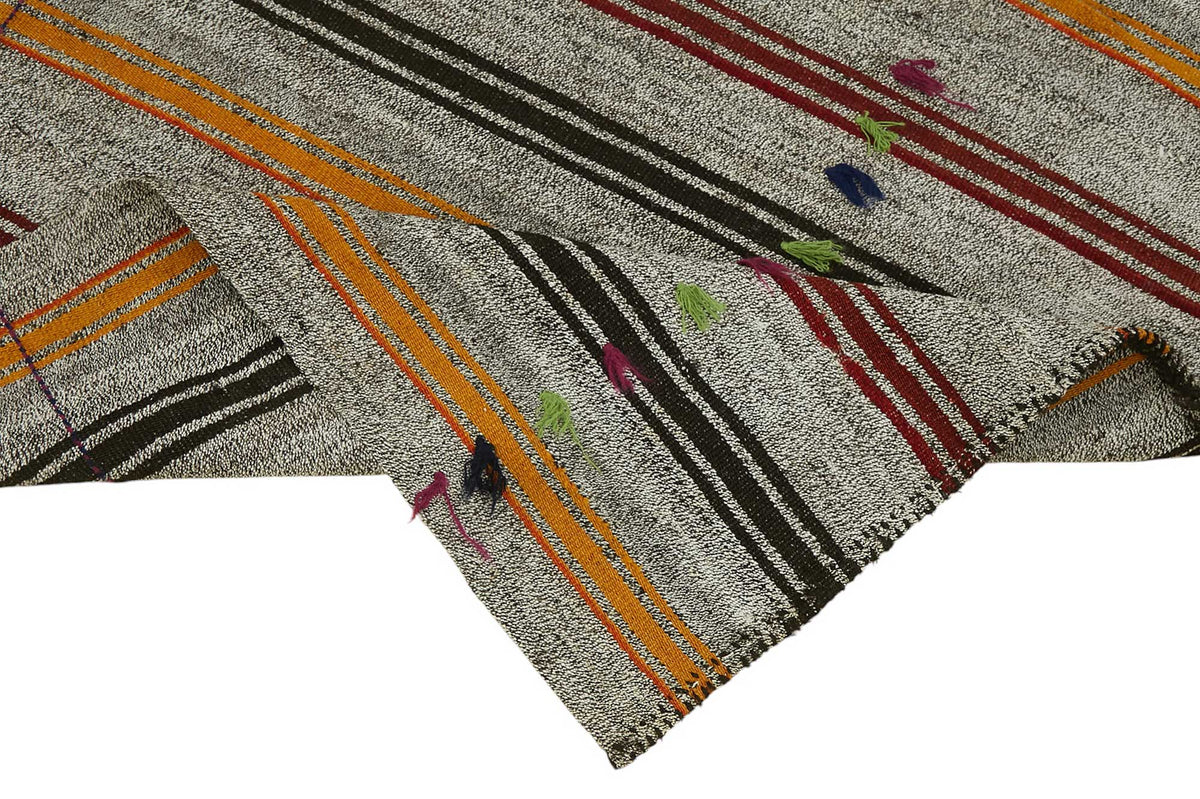 Truvo Çizgili Kilim Gri ve Çok Renkli El Dokuma 133x187 cm 47239 – kenar detayı