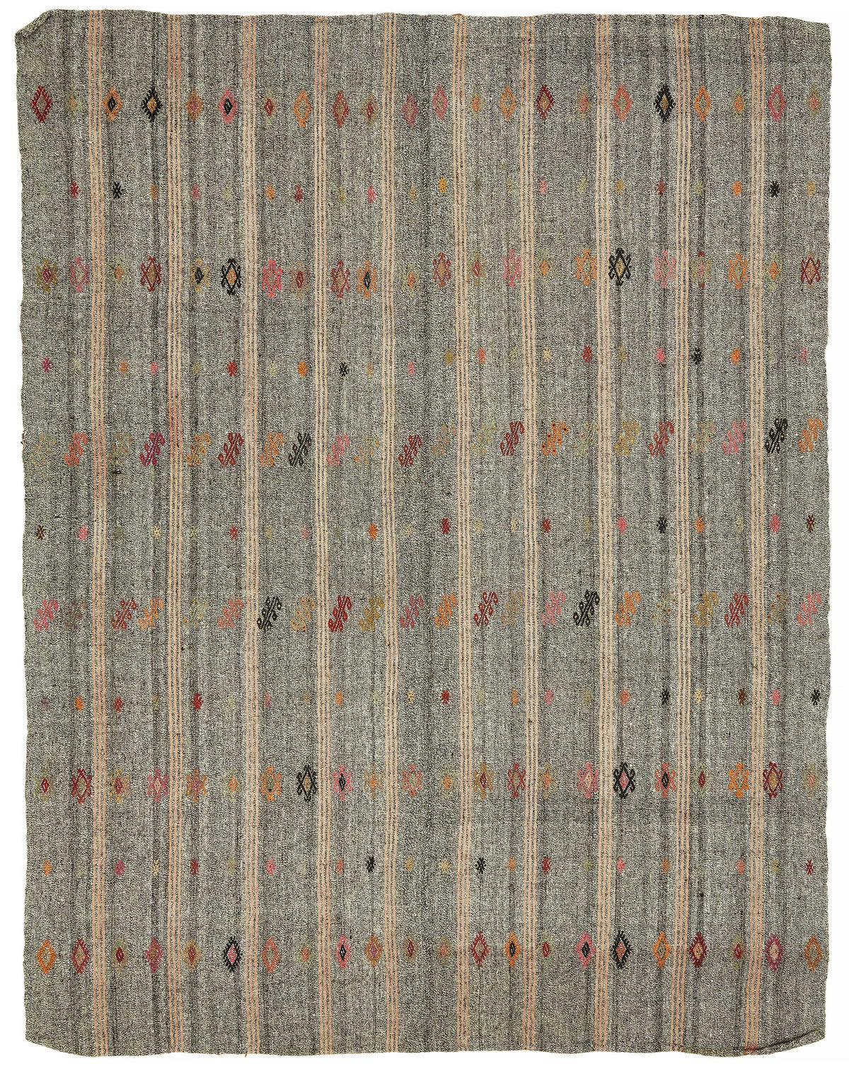 Truvo Geometrik Kilim Gri ve Bej Keçi Kılı Dokuma 202x255 cm