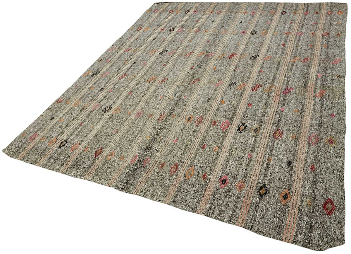 Truvo Geometrik Kilim Gri ve Bej Keçi Kılı Dokuma 202x255 cm – doku yakın çekim