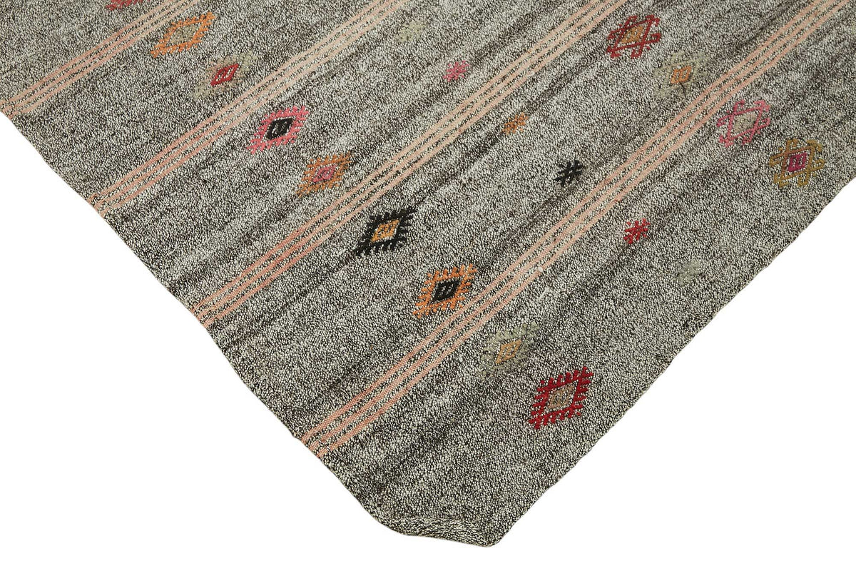 Truvo Geometrik Kilim Gri ve Bej Keçi Kılı Dokuma 202x255 cm – detay görünümü