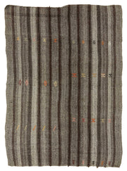 Truvo Çizgili Kilim Antrasit Gri ve Kahverengi Tonlarda 188x265 cm
