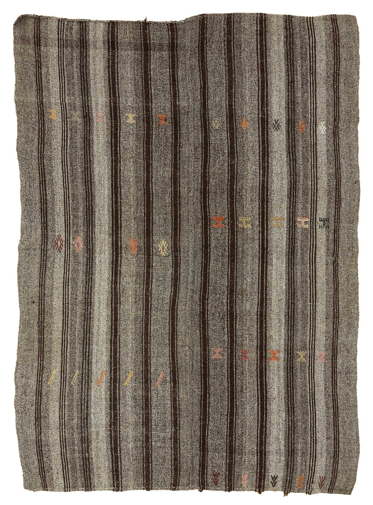 Truvo Çizgili Kilim Antrasit Gri ve Kahverengi Tonlarda 188x265 cm