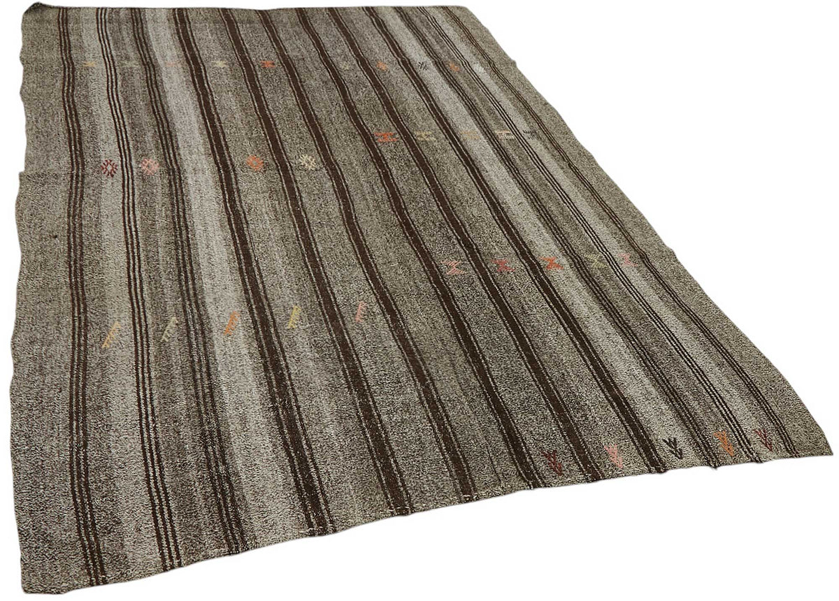 Truvo Çizgili Kilim Antrasit Gri ve Kahverengi Tonlarda 188x265 cm – genel görünüm