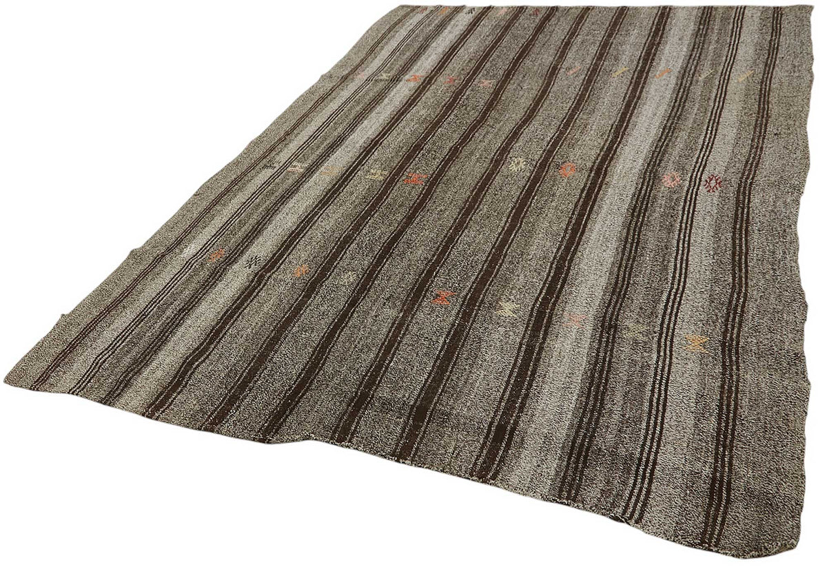 Truvo Çizgili Kilim Antrasit Gri ve Kahverengi Tonlarda 188x265 cm – doku yakın çekim