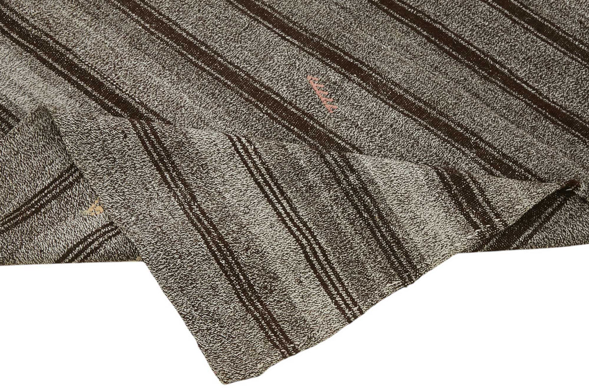Truvo Çizgili Kilim Antrasit Gri ve Kahverengi Tonlarda 188x265 cm – kenar detayı