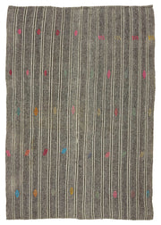 Truvo Gri Geometrik Desenli Etnik Keçi Kılı El Dokuma Kilim 163x240 cm