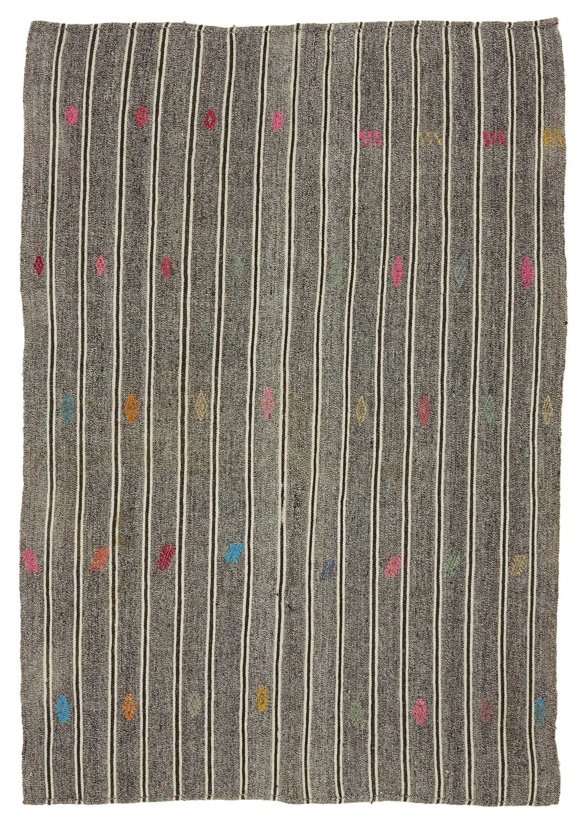 Truvo Gri Geometrik Desenli Etnik Keçi Kılı El Dokuma Kilim 163x240 cm