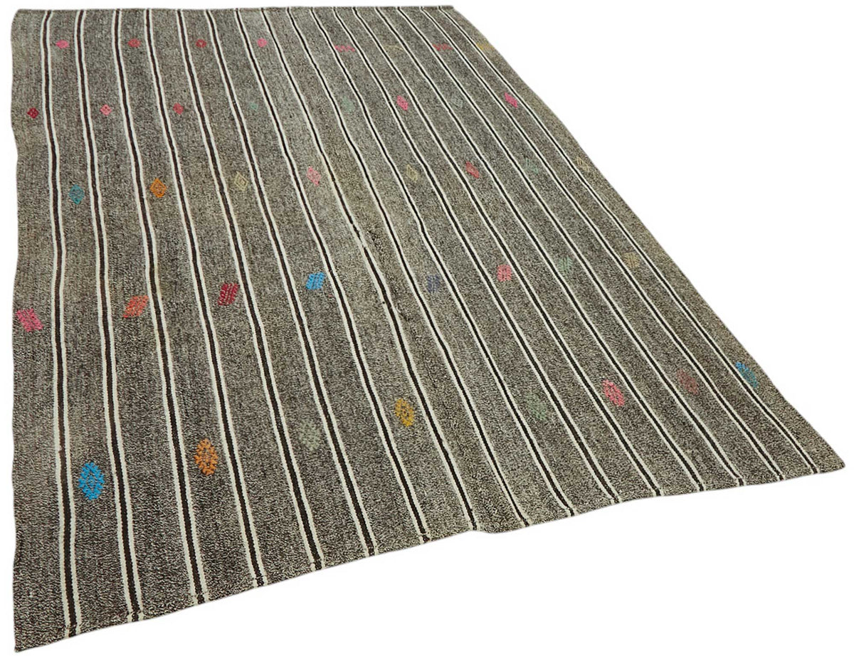 Truvo Gri Geometrik Desenli Etnik Keçi Kılı El Dokuma Kilim 163x240 cm – genel görünüm