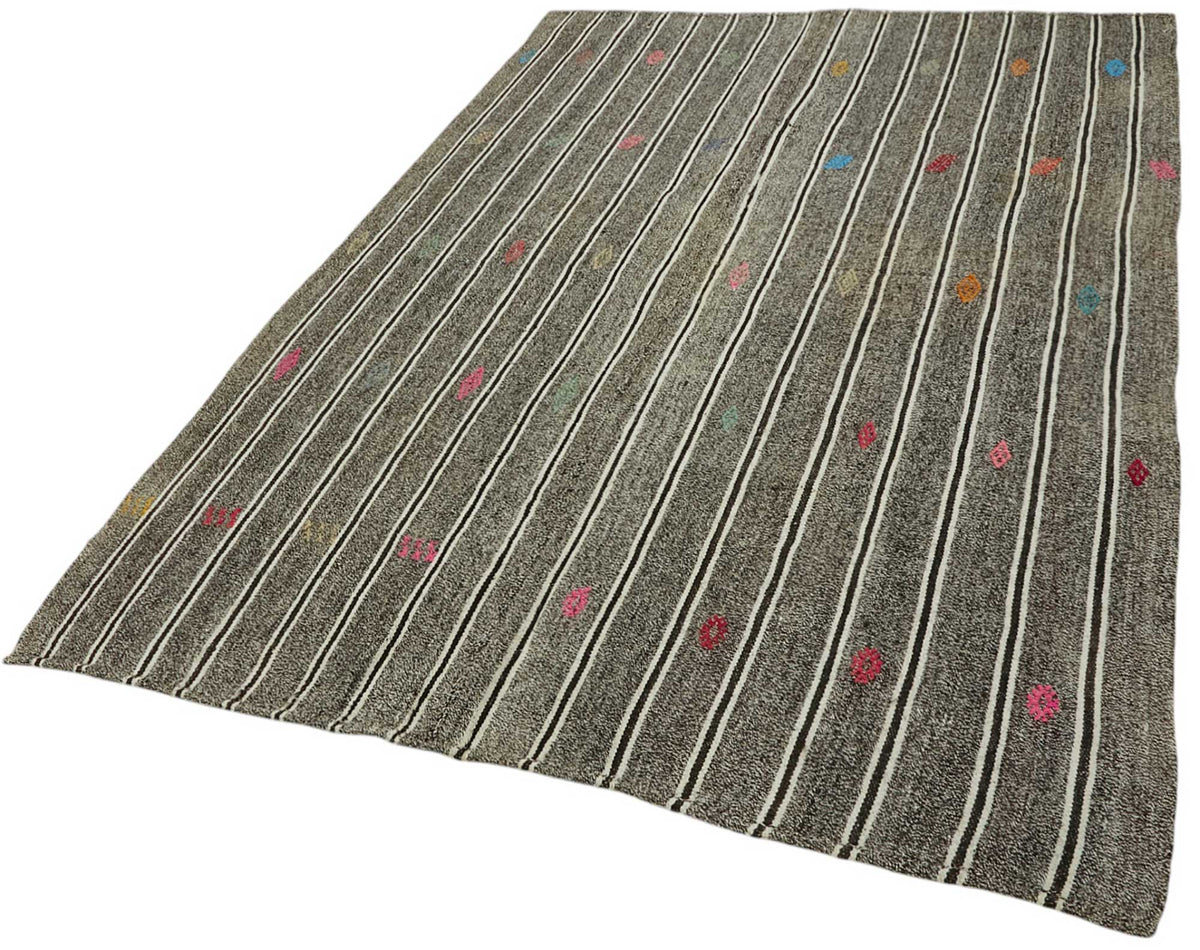 Truvo Gri Geometrik Desenli Etnik Keçi Kılı El Dokuma Kilim 163x240 cm – doku yakın çekim