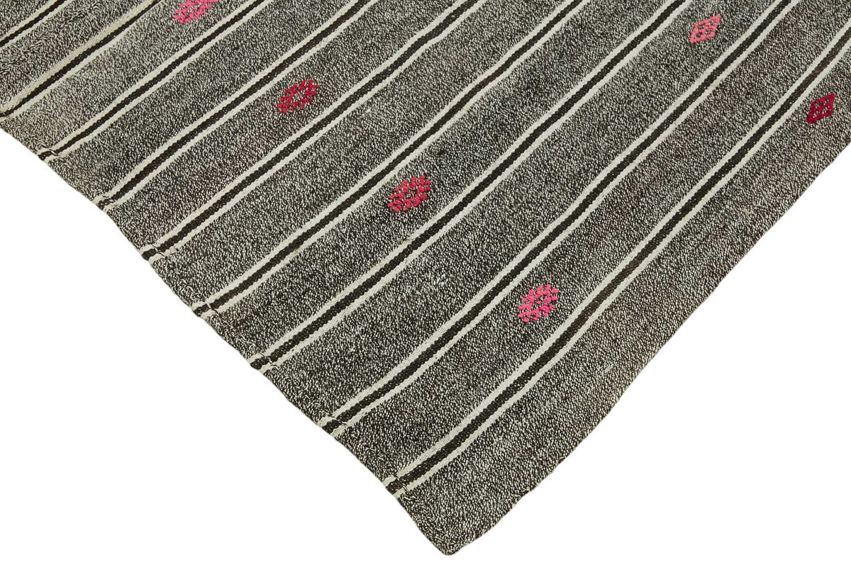 Truvo Gri Geometrik Desenli Etnik Keçi Kılı El Dokuma Kilim 163x240 cm – detay görünümü