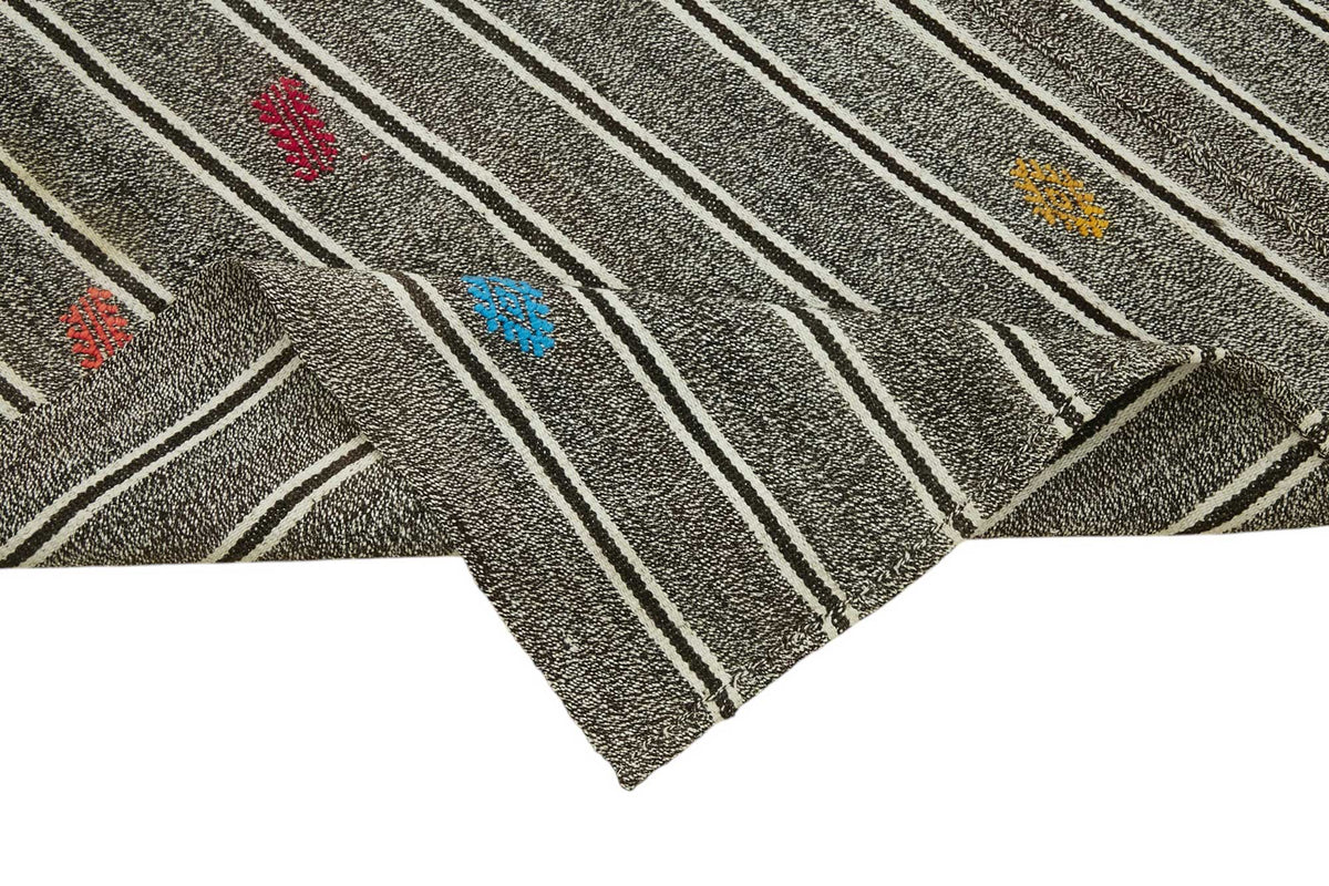 Truvo Gri Geometrik Desenli Etnik Keçi Kılı El Dokuma Kilim 163x240 cm – kenar detayı