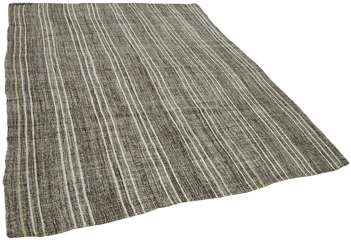 Truvo Antrasit Gri Beyaz Çizgili Keçi Kılı Modern Kilim 183x250 cm – genel görünüm
