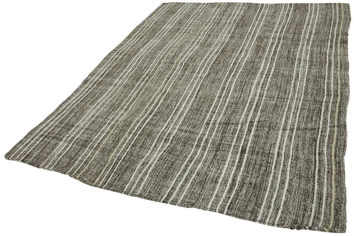 Truvo Antrasit Gri Beyaz Çizgili Keçi Kılı Modern Kilim 183x250 cm – doku yakın çekim