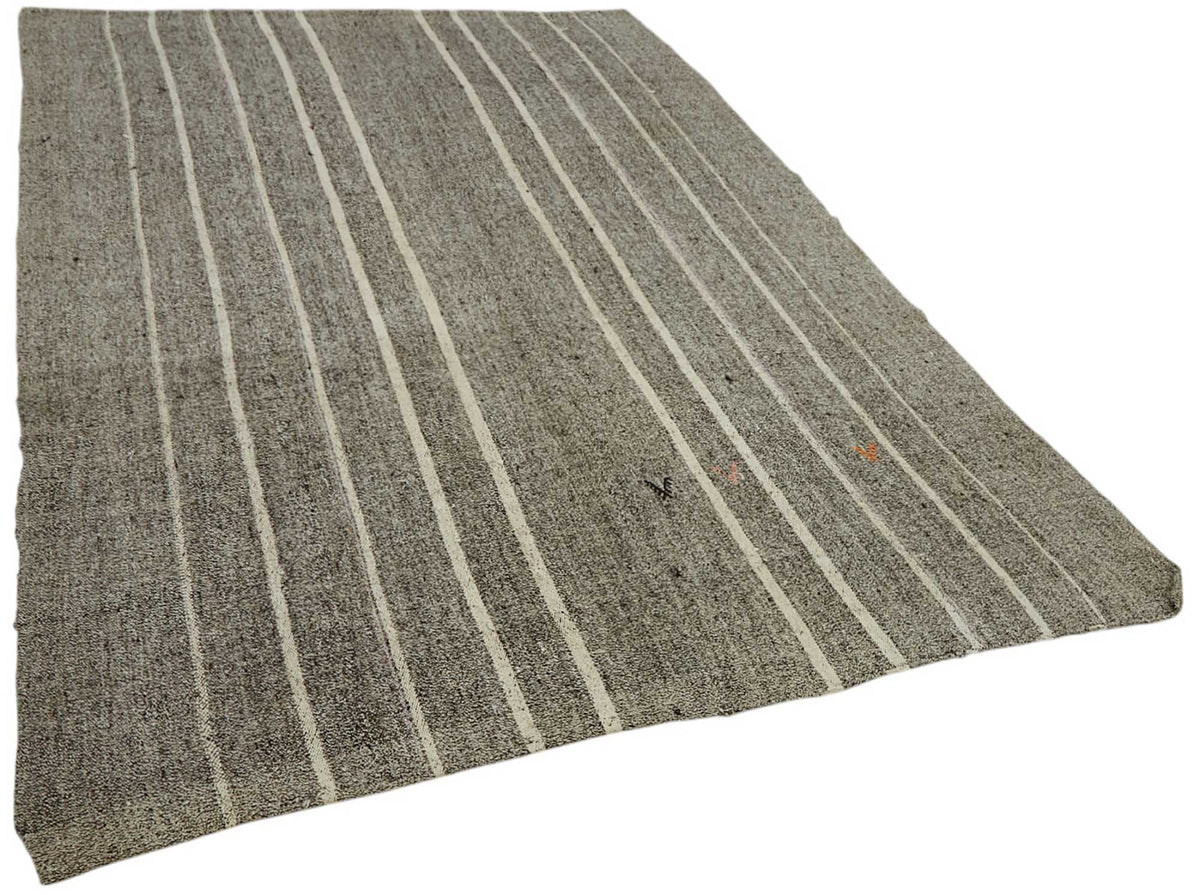 Truvo Gri Çizgili Etnik Keçi Kılı El Dokuma Kilim 185x287 cm – genel görünüm