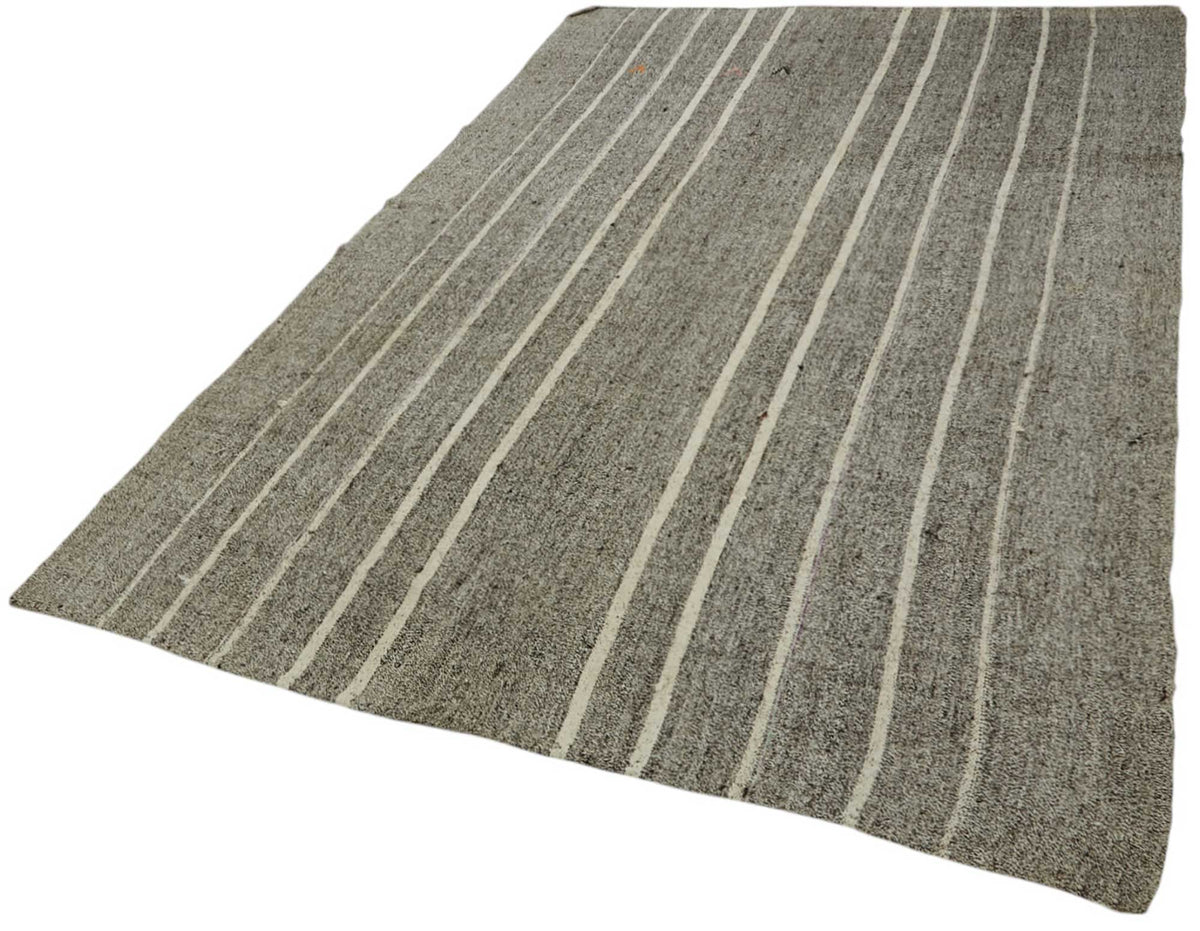 Truvo Gri Çizgili Etnik Keçi Kılı El Dokuma Kilim 185x287 cm – doku yakın çekim