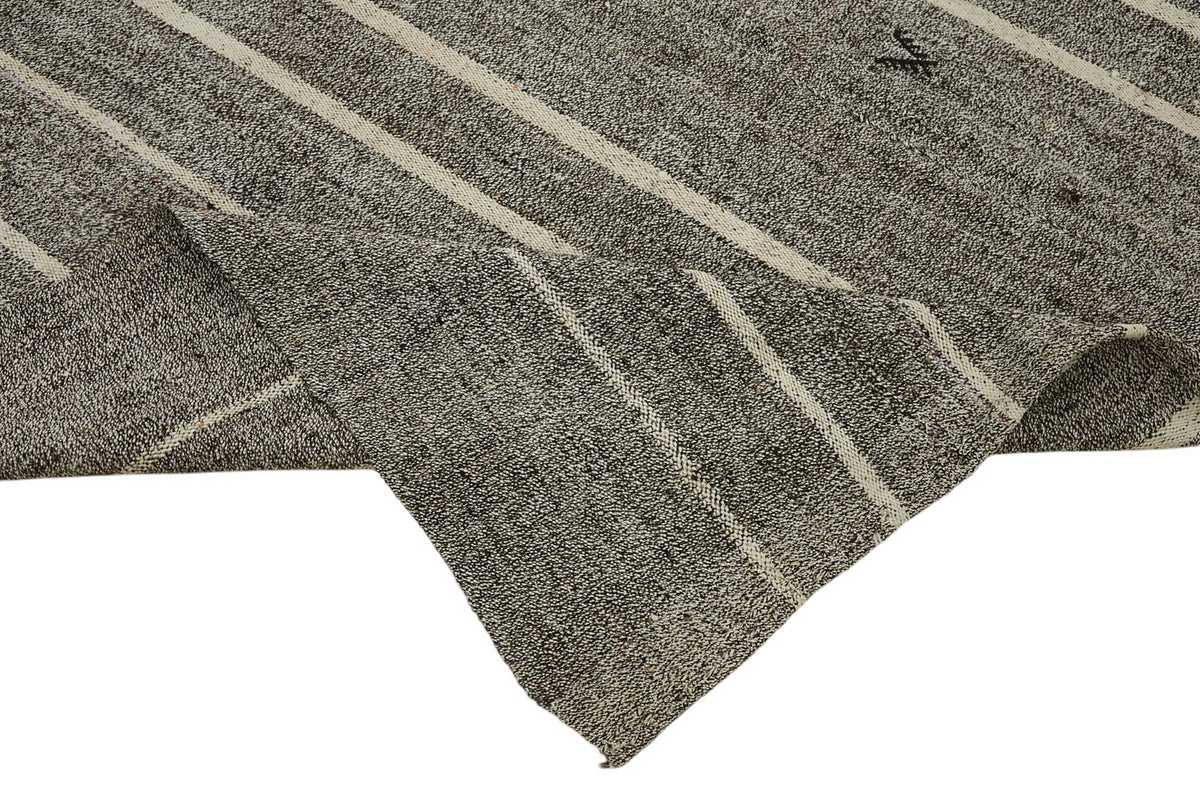Truvo Gri Çizgili Etnik Keçi Kılı El Dokuma Kilim 185x287 cm – kenar detayı