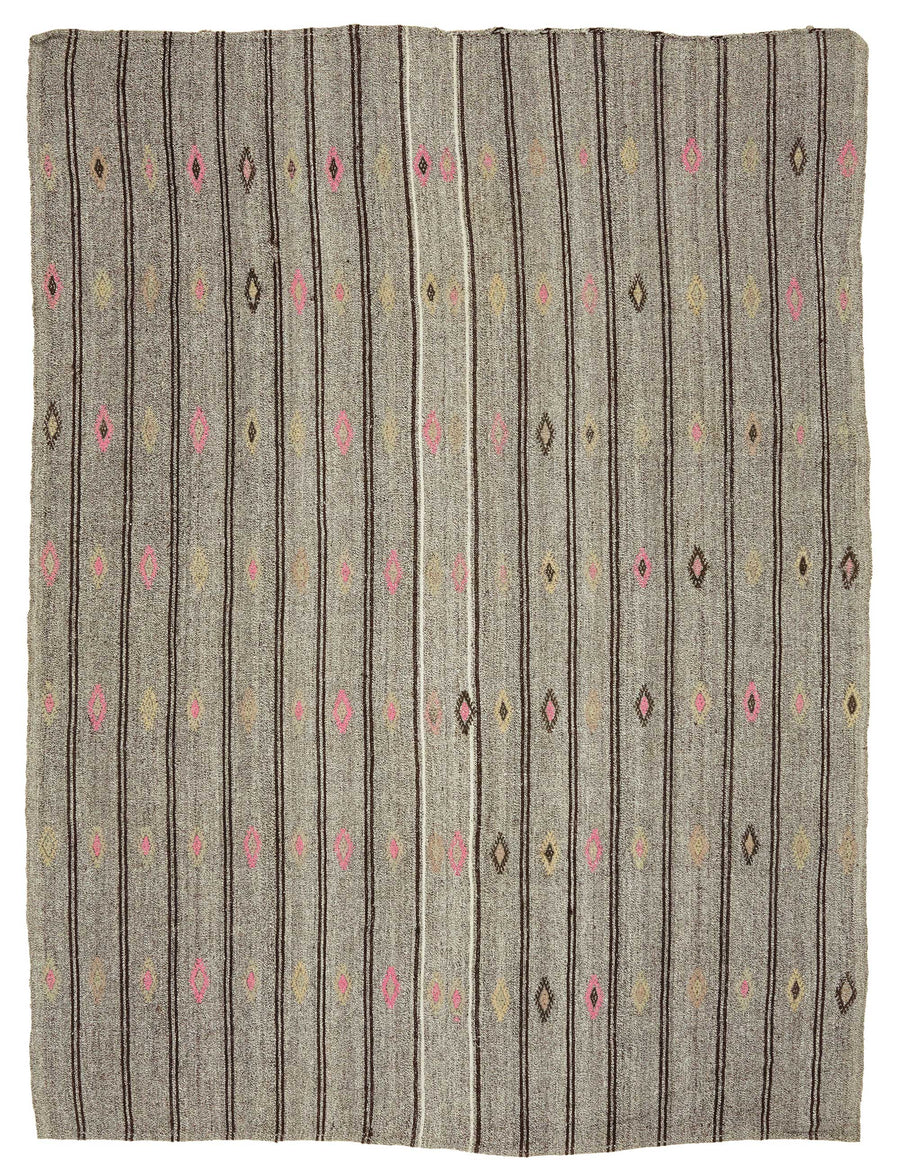 Truvo Gri Kahverengi Geometrik Keçi Kılı El Dokuma Kilim 202x275 cm