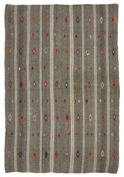 Truvo Gri Beyaz Geometrik Etnik El Dokuma Keçi Kılı Kilim 205x295 cm