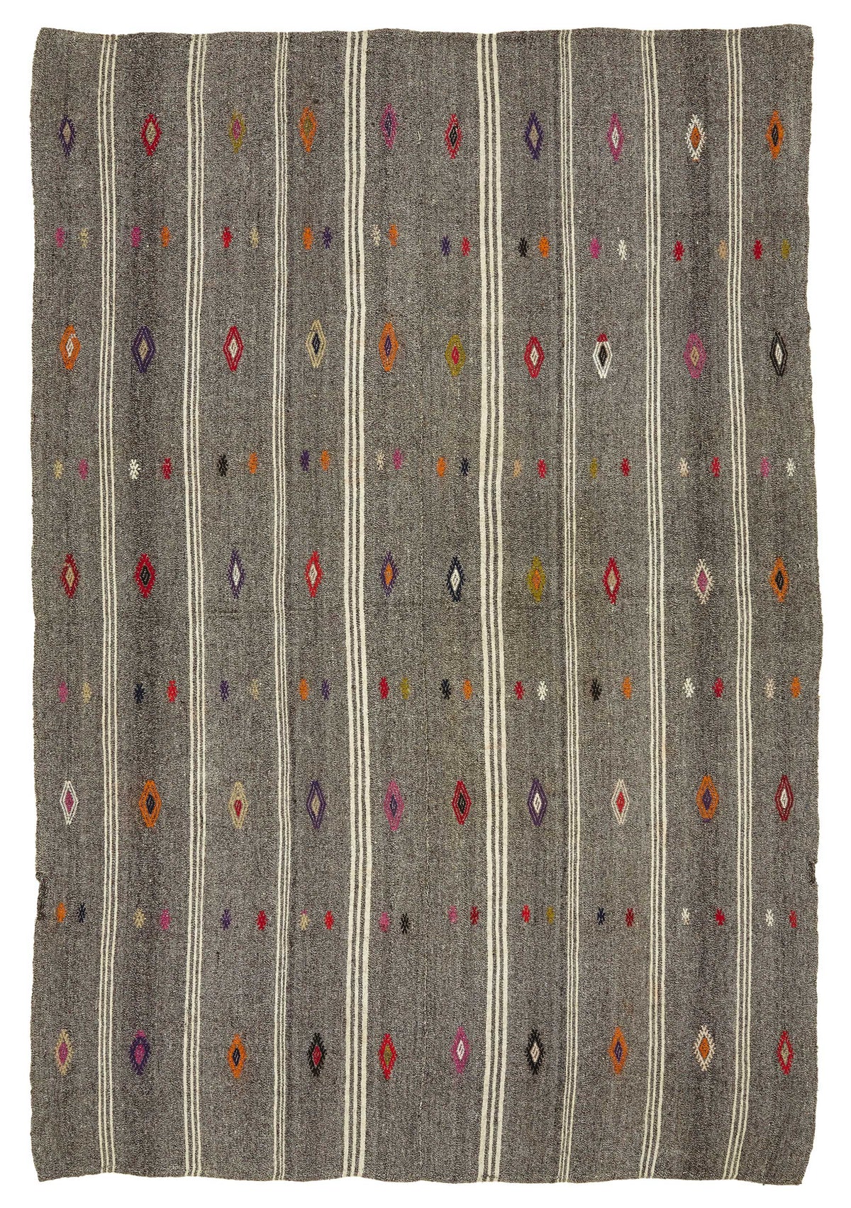 Truvo Gri Beyaz Geometrik Etnik El Dokuma Keçi Kılı Kilim 205x295 cm