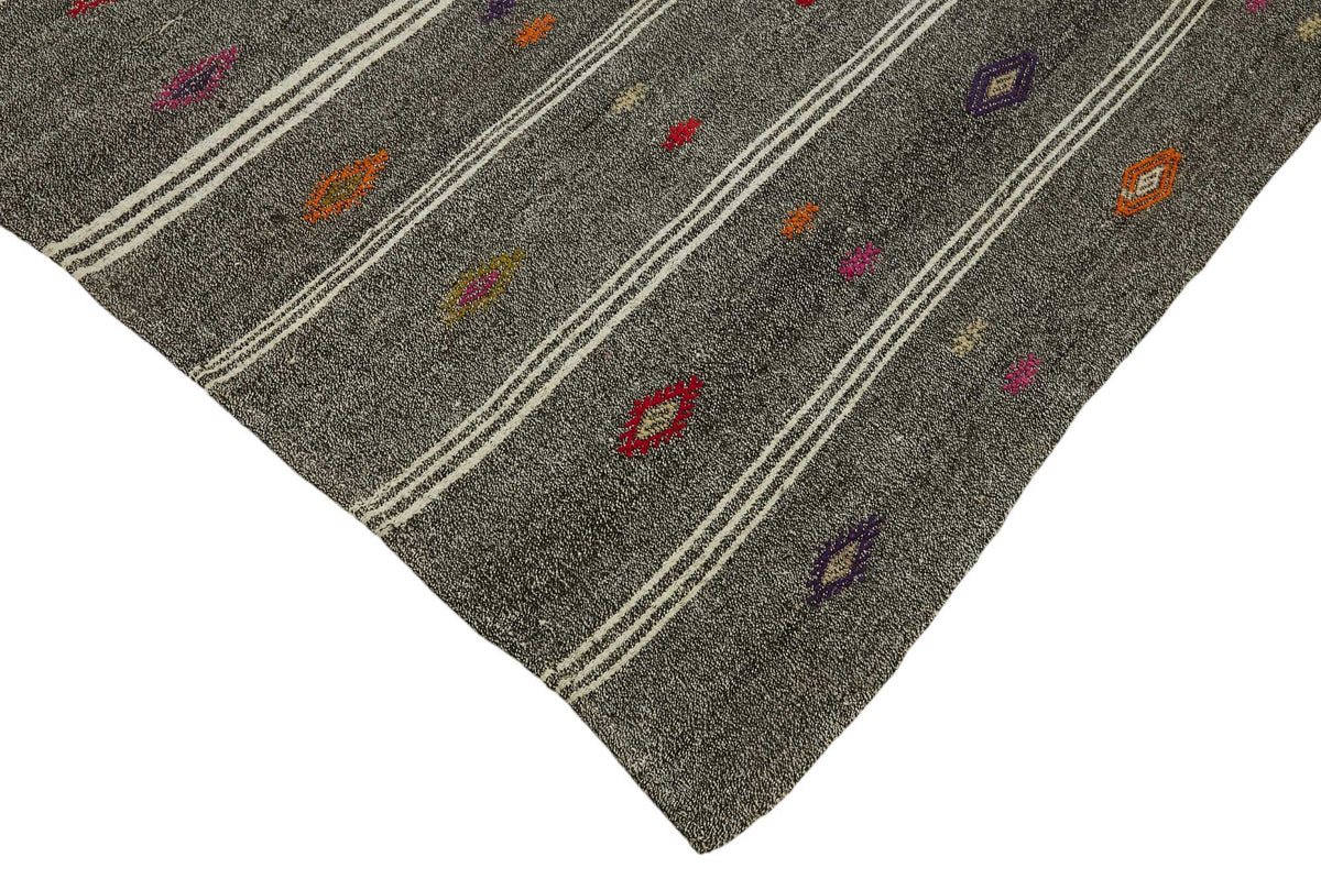 Truvo Gri Beyaz Geometrik Etnik El Dokuma Keçi Kılı Kilim 205x295 cm – detay görünümü