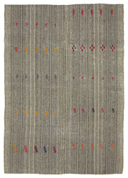 Truvo Beyaz ve Gri Geometrik Desenli Keçi Kılı Kilim 202x281 cm