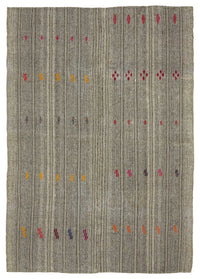 Truvo Beyaz ve Gri Geometrik Desenli Keçi Kılı Kilim 202x281 cm