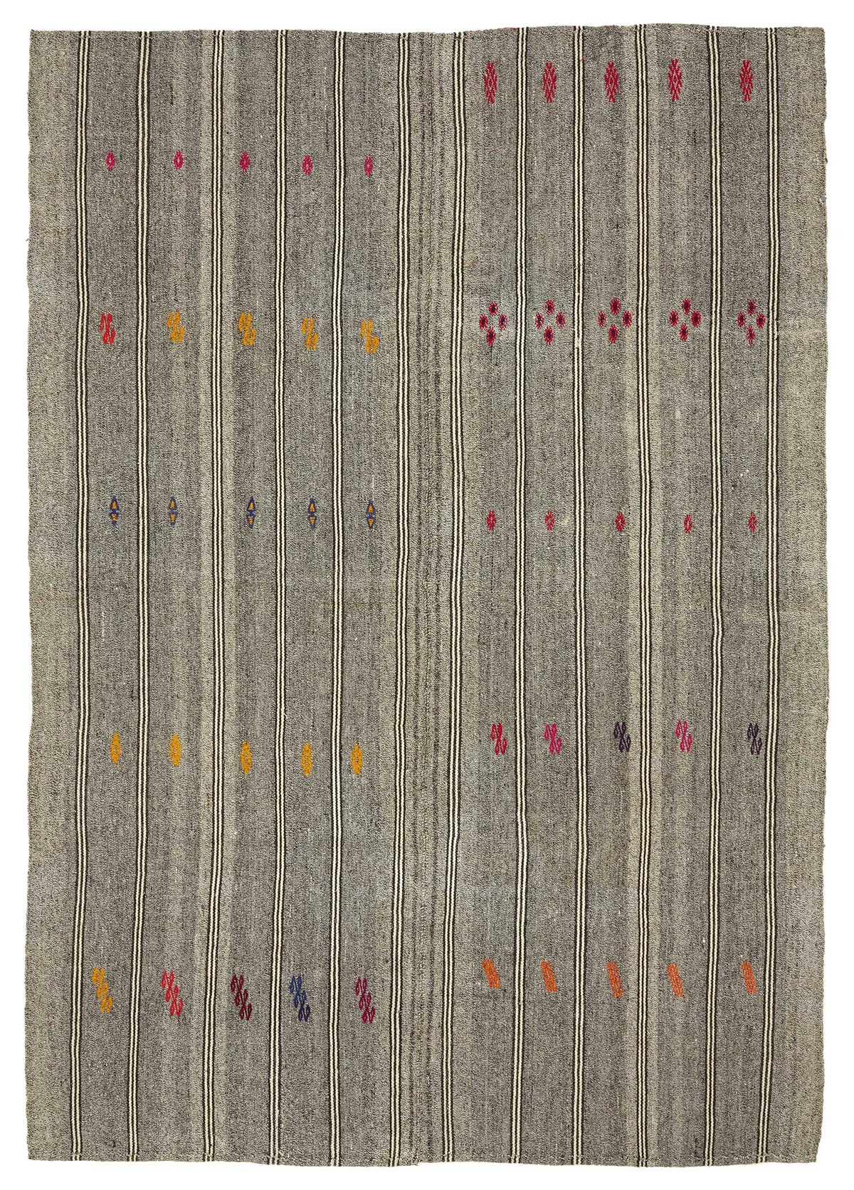 Truvo Beyaz ve Gri Geometrik Desenli Keçi Kılı Kilim 202x281 cm