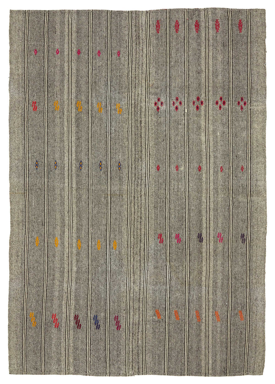 Truvo Beyaz ve Gri Geometrik Desenli Keçi Kılı Kilim 202x281 cm
