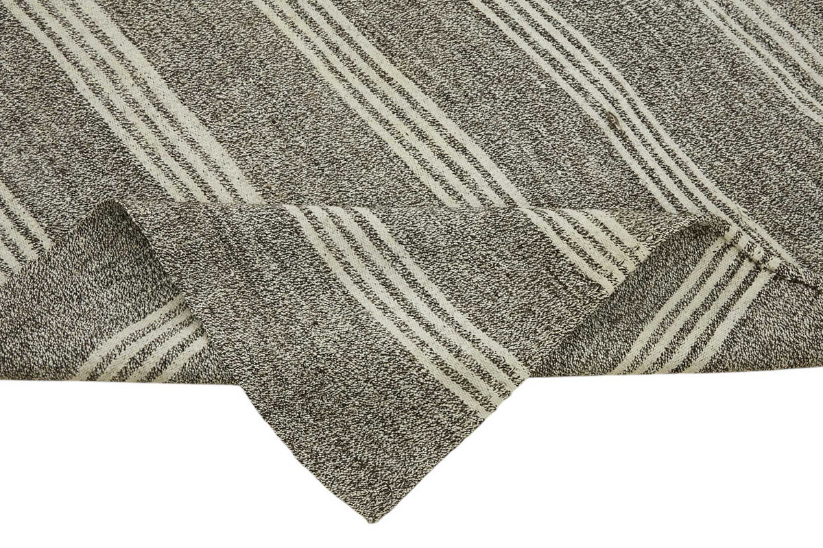 Truvo Çizgili Desenli Antrasit Gri Dokuma Modern Kilim 198x283 cm – kenar detayı