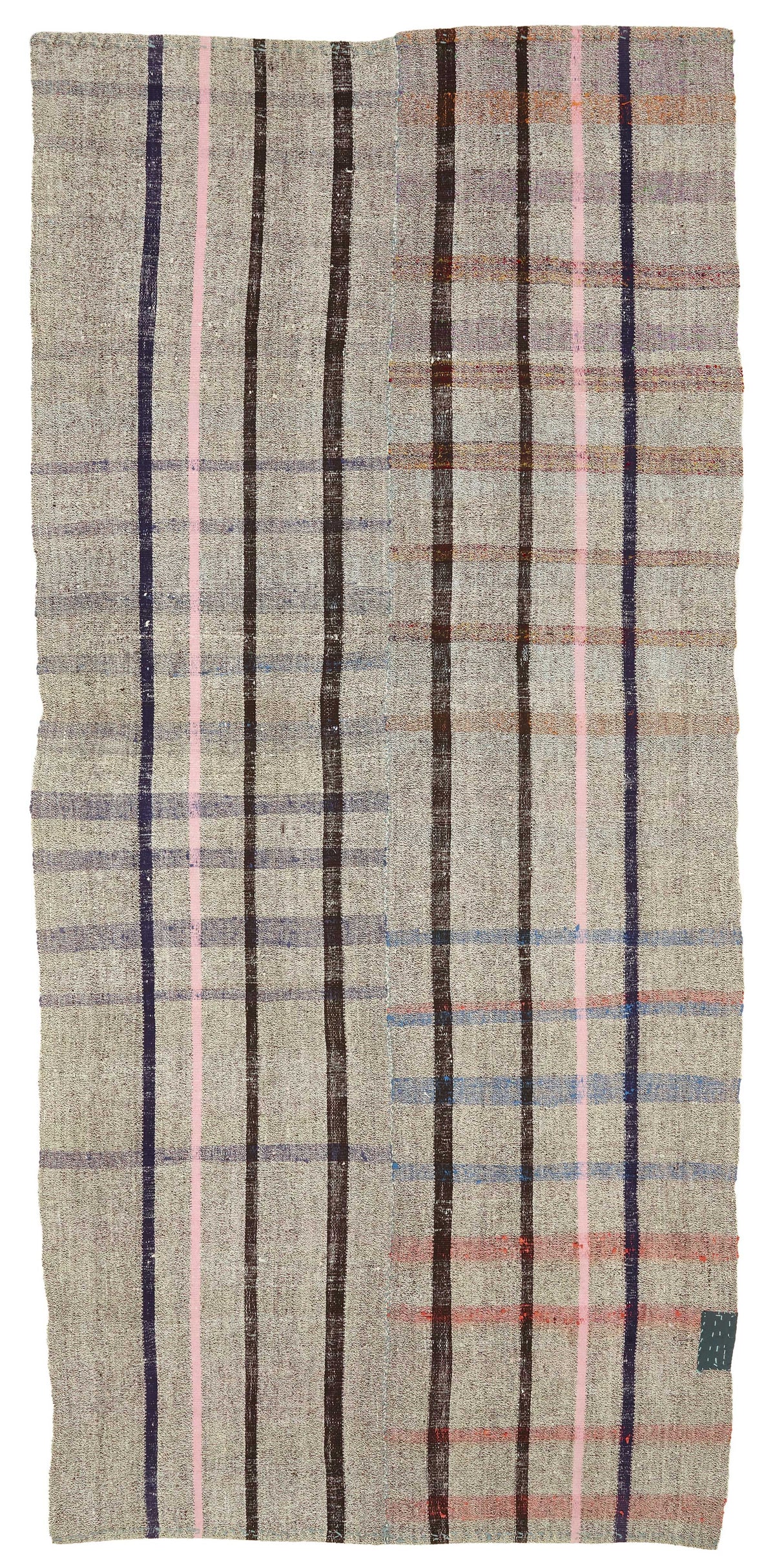 Truvo Gri Lacivert Çizgili Keçi Kılı El Dokuma Kilim 168x360 cm