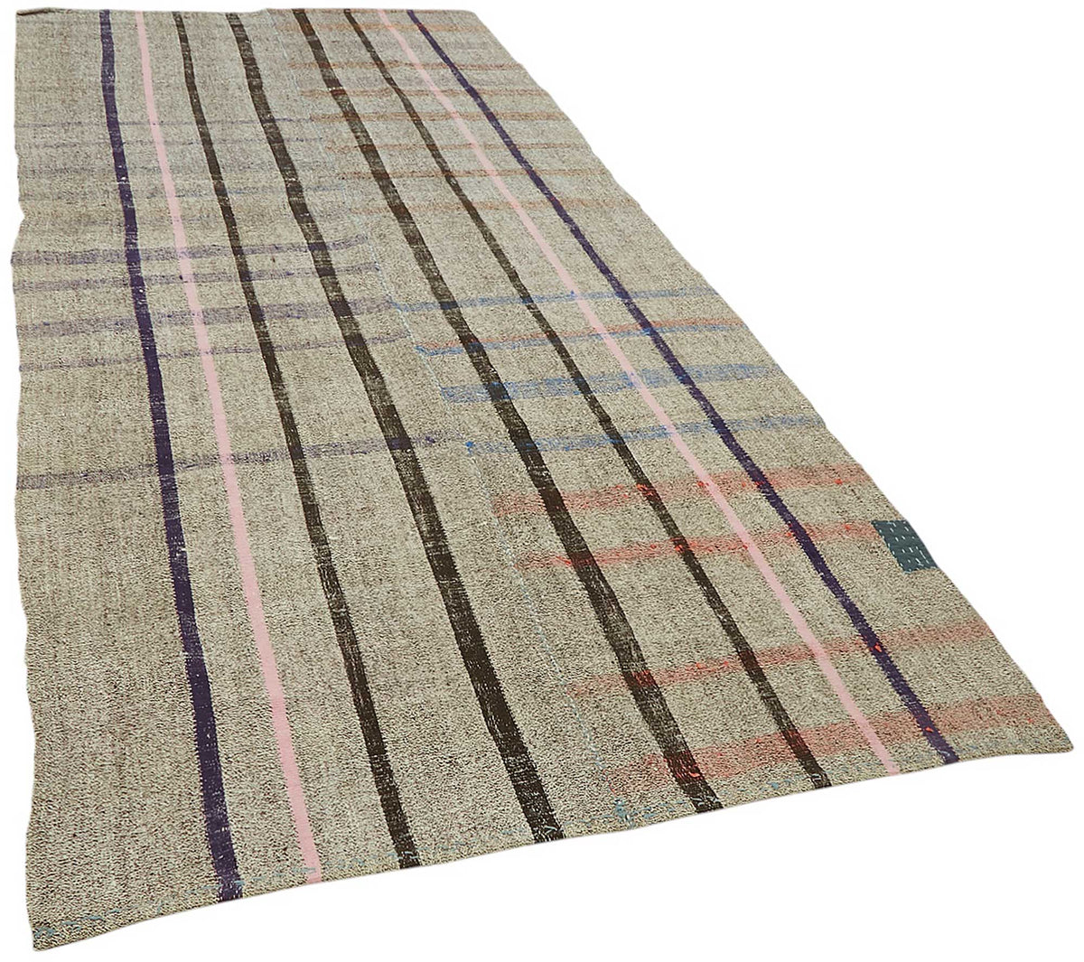 Truvo Gri Lacivert Çizgili Keçi Kılı El Dokuma Kilim 168x360 cm – genel görünüm