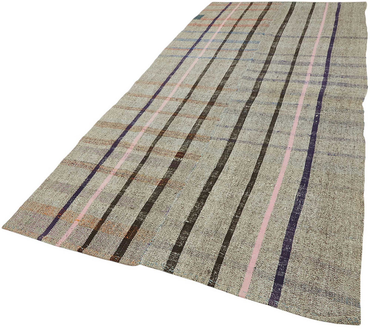 Truvo Gri Lacivert Çizgili Keçi Kılı El Dokuma Kilim 168x360 cm – doku yakın çekim