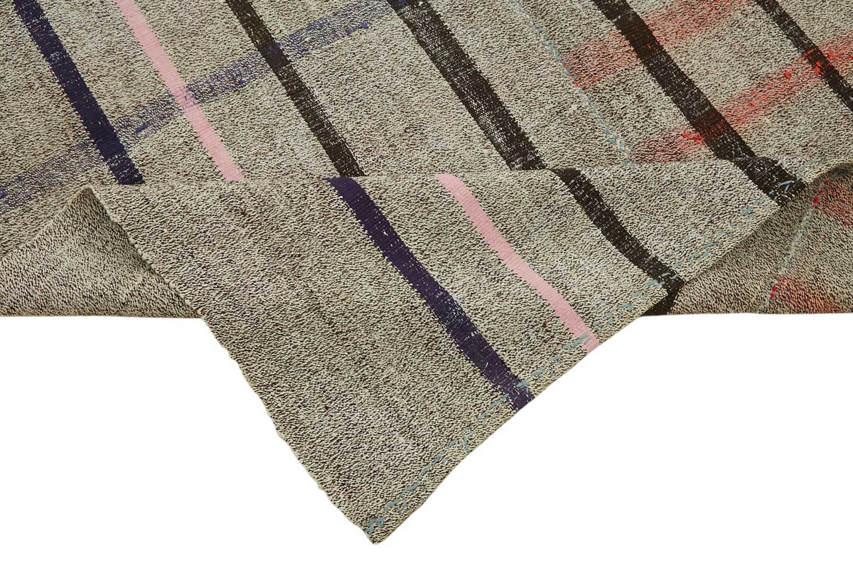 Truvo Gri Lacivert Çizgili Keçi Kılı El Dokuma Kilim 168x360 cm – kenar detayı